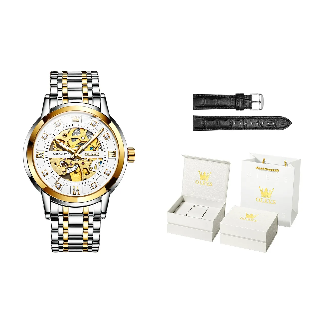 OLEVS Play The Cool Series Mechanical Movement Watch Men's Watches White Dial
