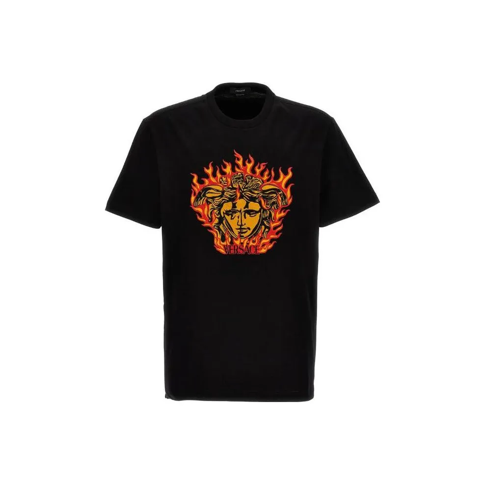 VERSACE Medusa Flame Print Embroidered Logo T Shirt
