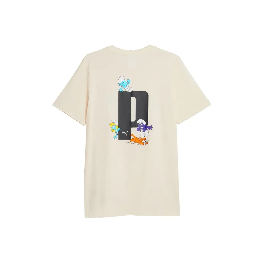 PUMA THE SMURFS T Shirts Men's Cotton Linen Blend In Natural Color