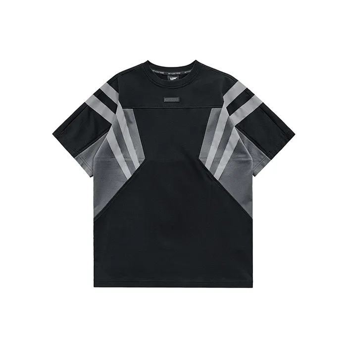 VIP Reflective Stripe Color Blocking Patchwork Crew Neck Short Sleeved T Shirts Men's Black