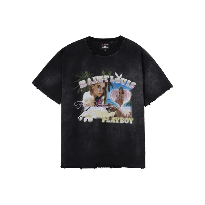 Playboy X SSSAINT LOUIS SSSAINT LOUIS X Playboy Co-branded Series T-Shirts Unisex Washed Black
