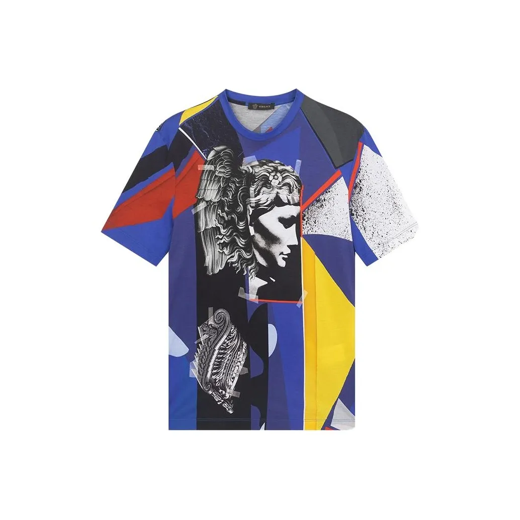 VERSACE Irregular Pattern Print Crew Neck T-Shirt Royal Blue