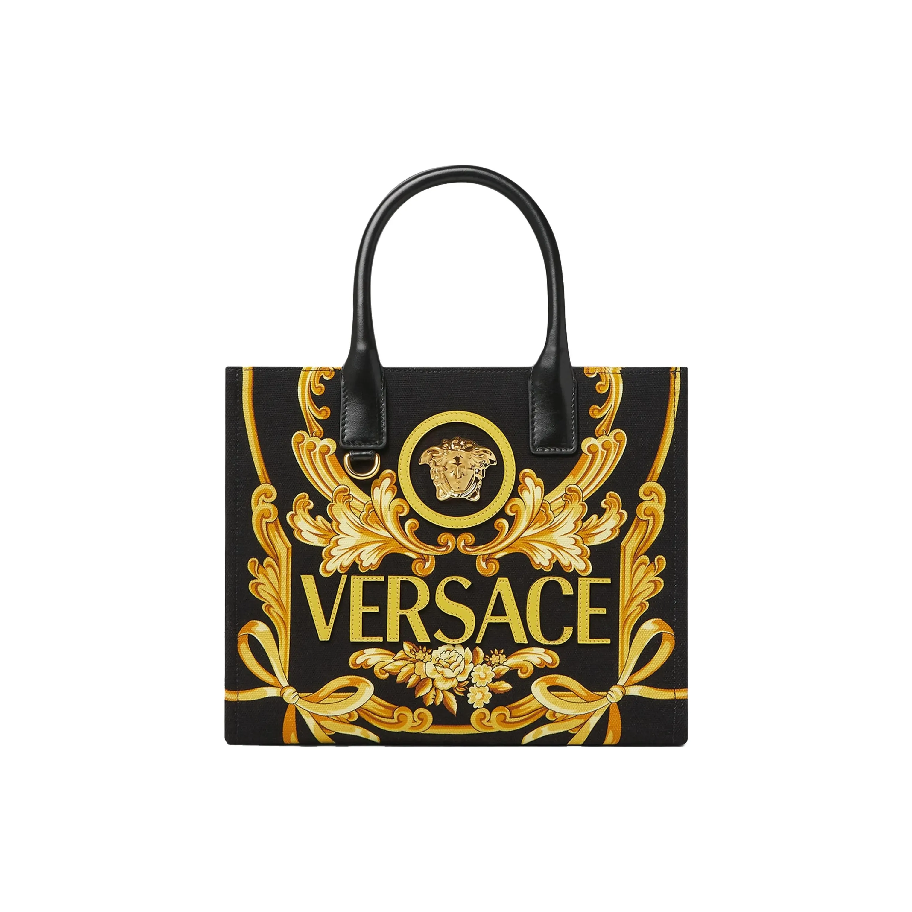 VERSACE Fabric Tote Bag, Shopping Bag, Shoulder Bag, Crossbody Bag, Handbag Unisex Black & Gold
