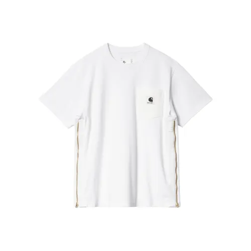 Sacai Carhartt WIP Collaboration Co Branded SS24 Белый Унисекс T Рубашки