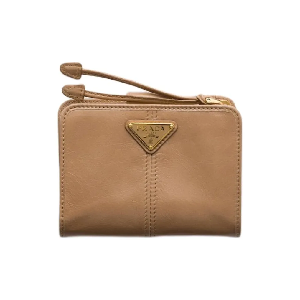 PRADA Cow Leather Wallet Trumpets Women's Beige