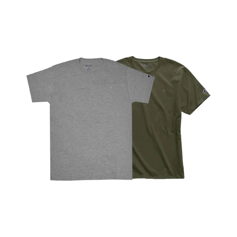 Champion T Shirts Unisex Light Gray+Army Green