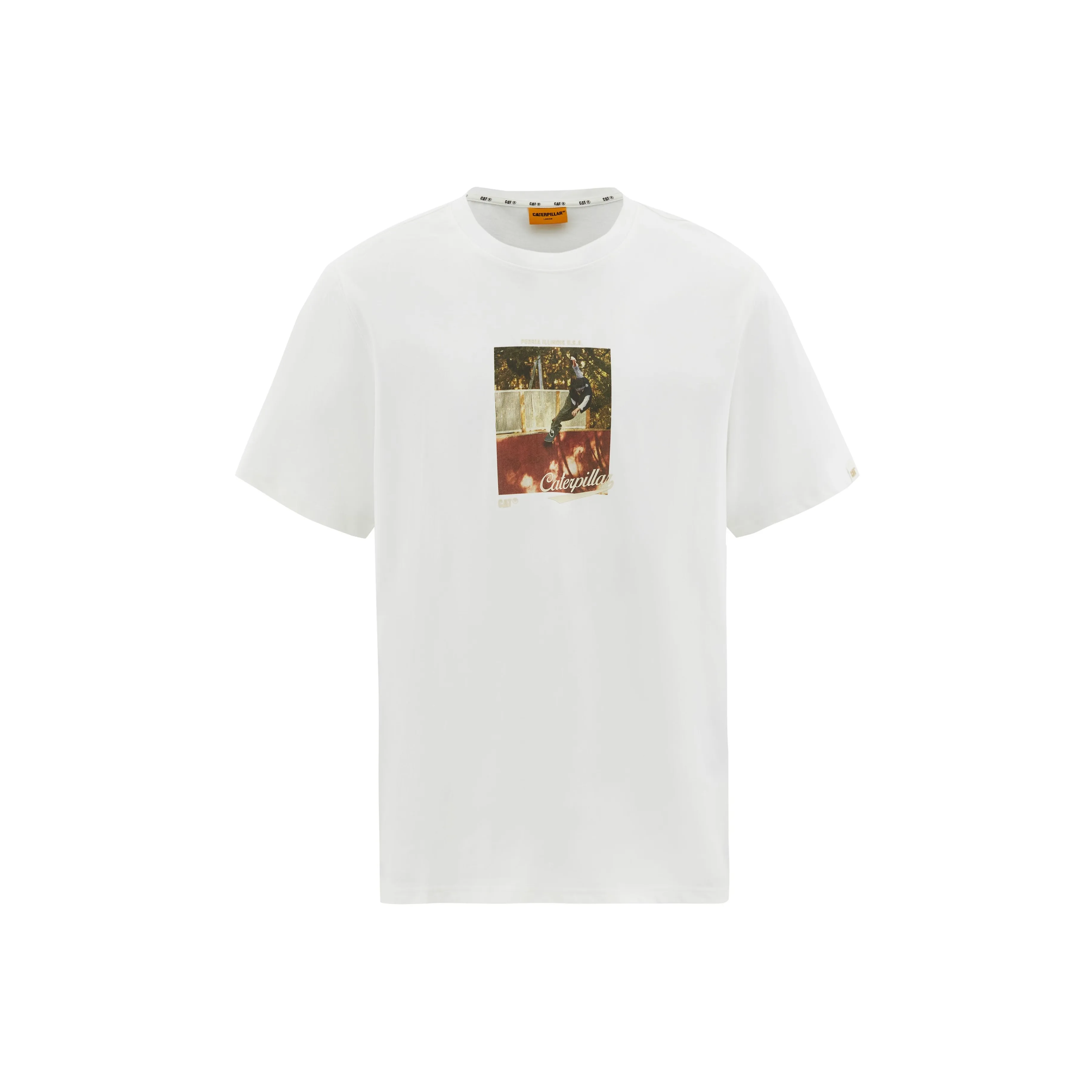 CAT White Men's T-Shirts CAT Белые Мужские Футболки
