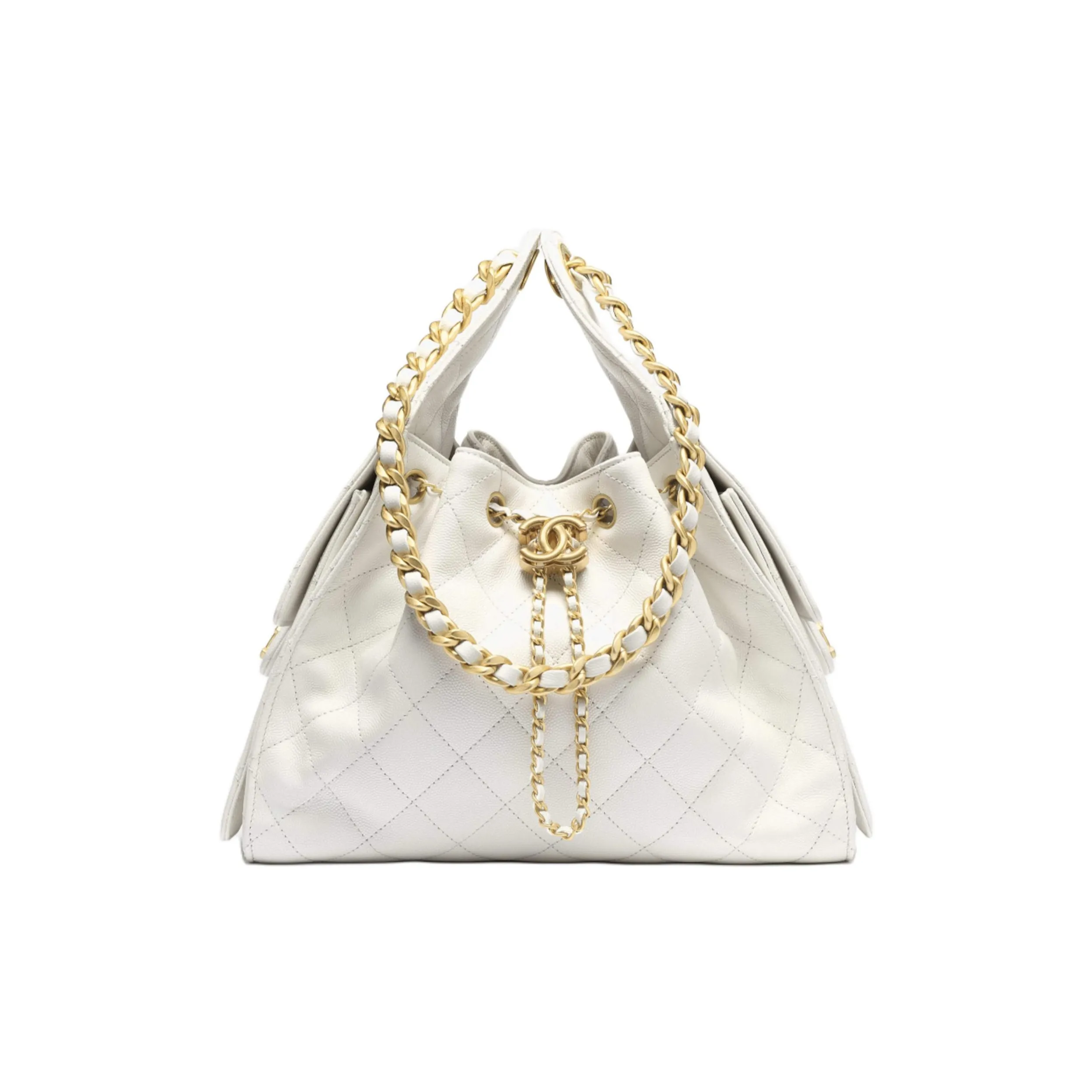 CHANEL 25Bag Grain Calfskin Hobo Bag, Handbag, Shoulder Bag Trumpets Women's White