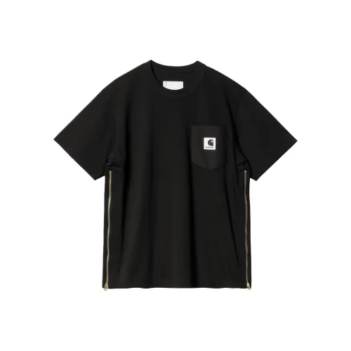 Sacai Carhartt WIP Collaboration Co Branded SS24 Черный Унисекс T Рубашки