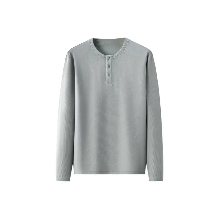 Red Bean Basic Waffle Knit Long Sleeved T Shirt Men's