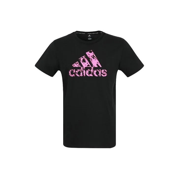 Adidas T-Shirt Мужской Черный с Фиолетовым Логотипом