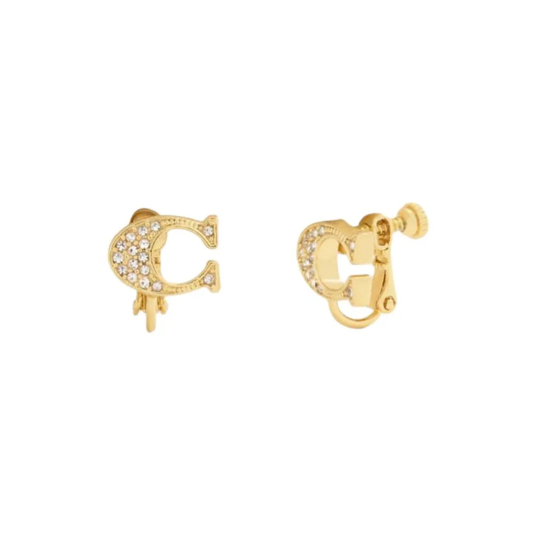 COACH Brass Plated, Glass, Cubic Zircon Clip On Earrings Women's Gold