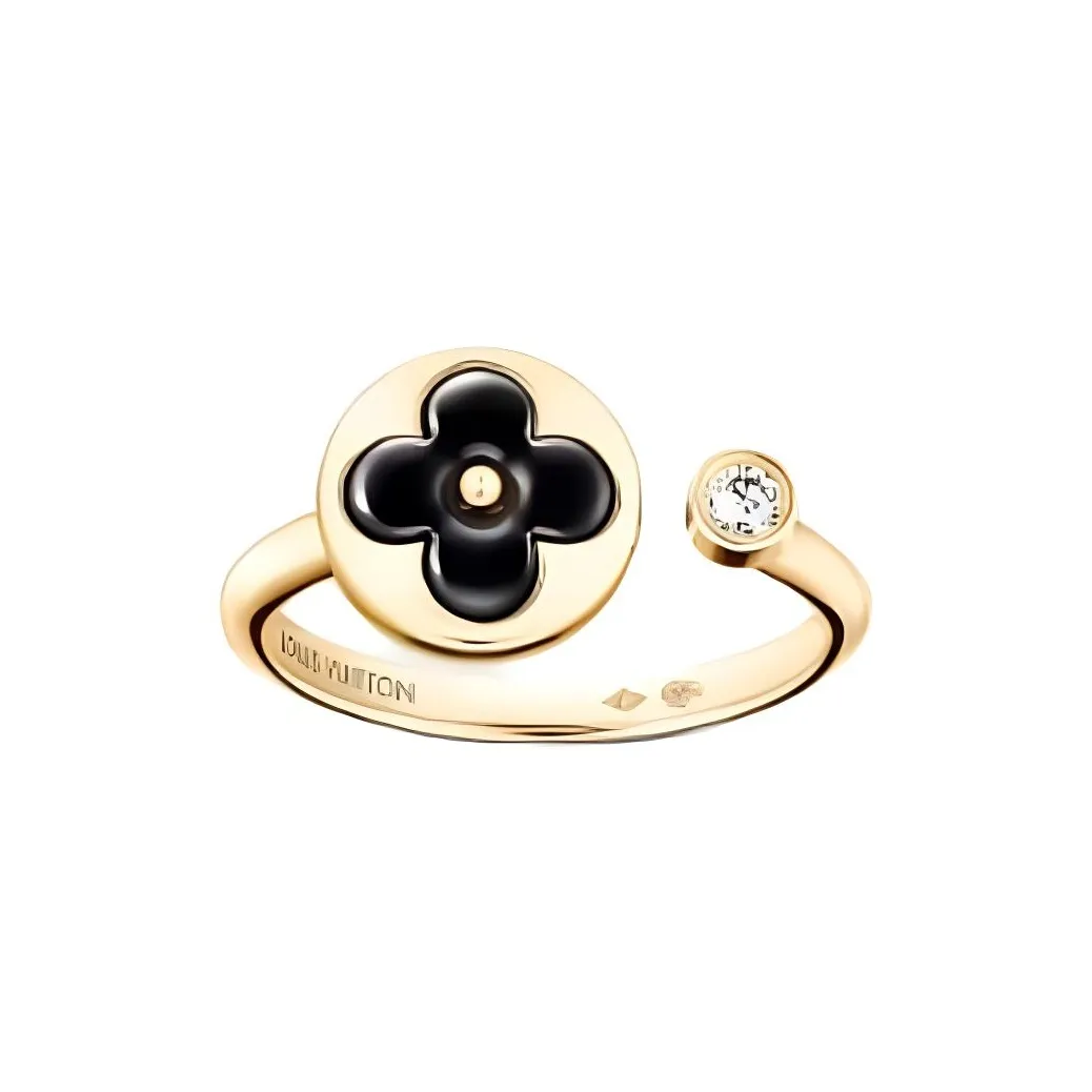 Lv Color Blossom Mini Sun Ring Yellow Gold Onyx And Diamond