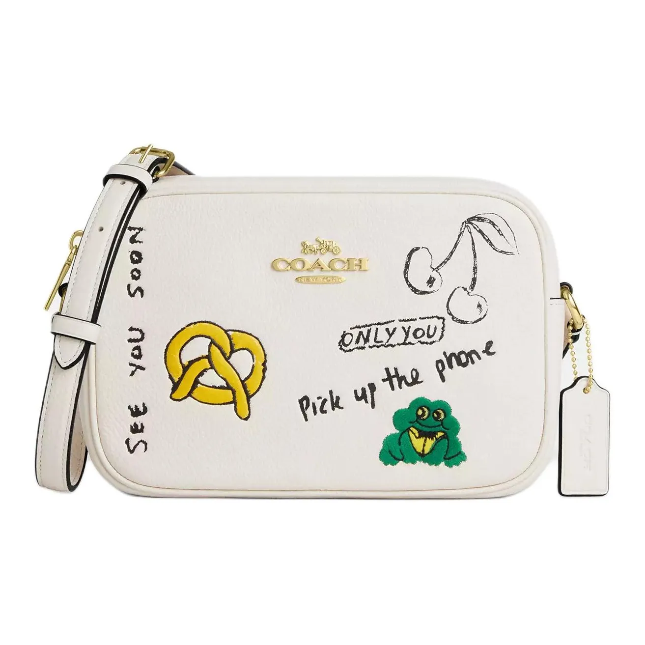 COACH Jamie Галька Кожа Camera Сумка Плечевая Сумка Маленькая Женская Мел Белый