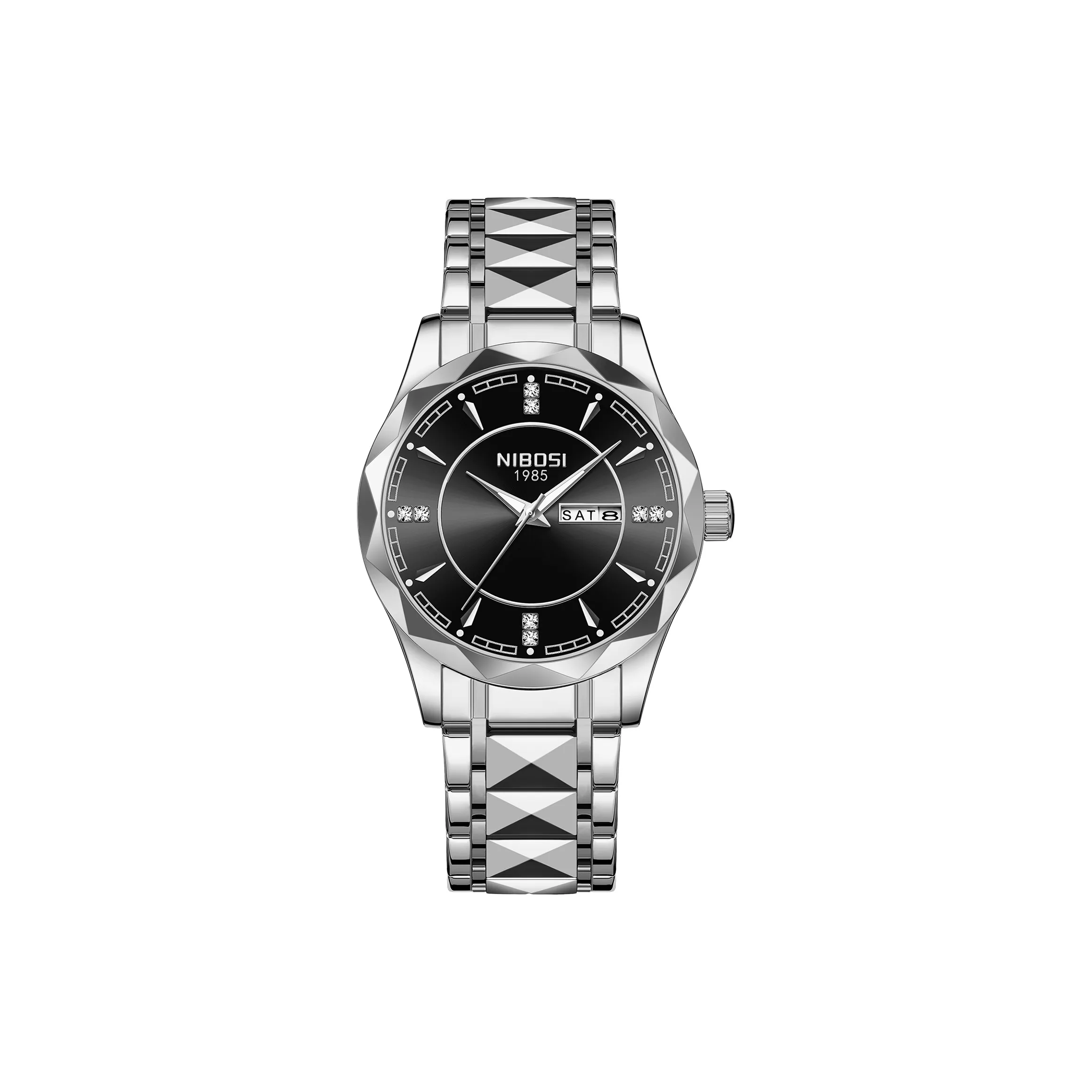 NIBOSI 1985 Кварцевый механизм ремешок из нержавеющей стали часы для мужчин черный циферблат