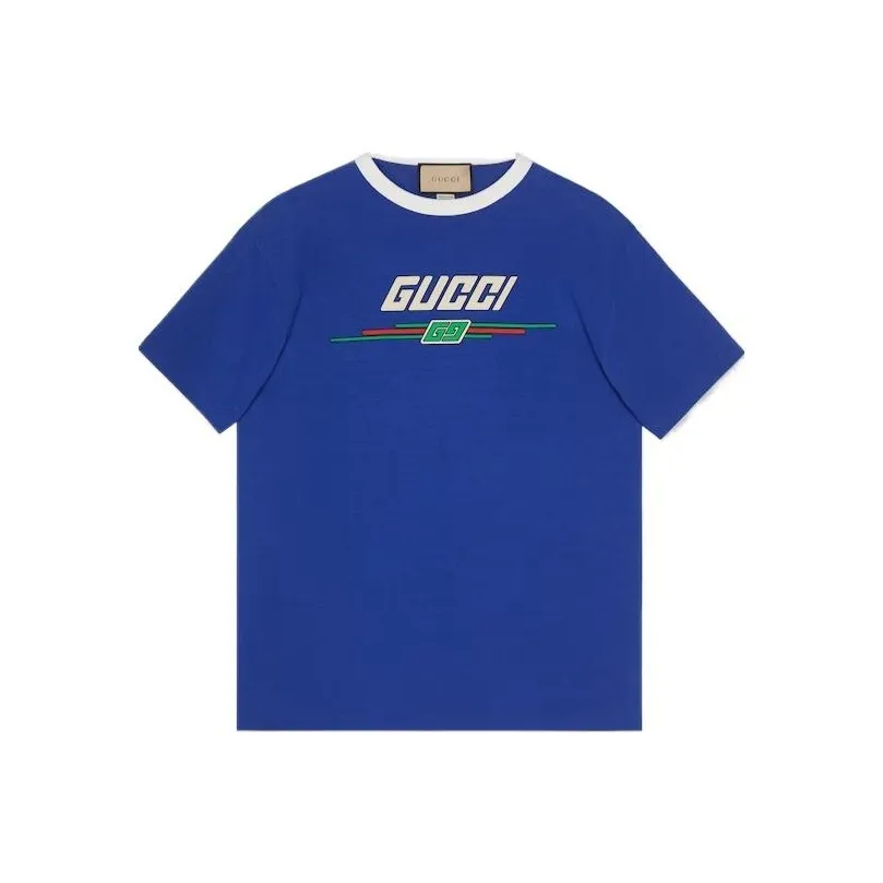 GUCCI Рубашка с принтом GUCCI мужская синяя