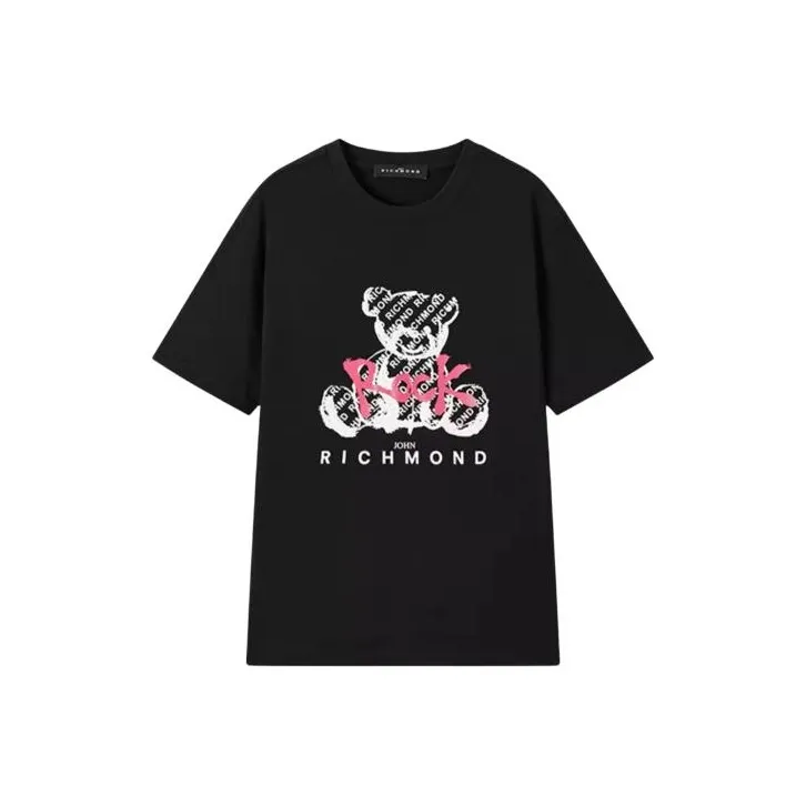 JOHN RICHMOND Цветовой блок С принтом Круглый вырез Пуловер Короткий рукав Т-рубашка Мужская