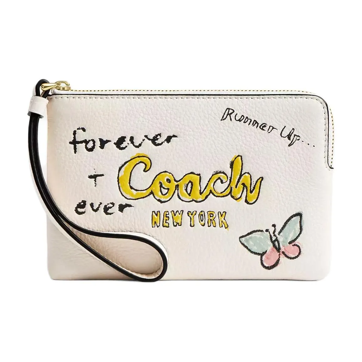 COACH Corner Zip Песочный Кожа Кошелек Маленький Женский Золотой Мелово-многоцветный