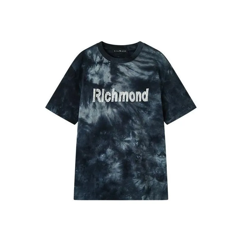 JOHN RICHMOND Стираемый Tie Dye Принт с буквами Короткий рукав Т-рубашка Мужская Черная Серый