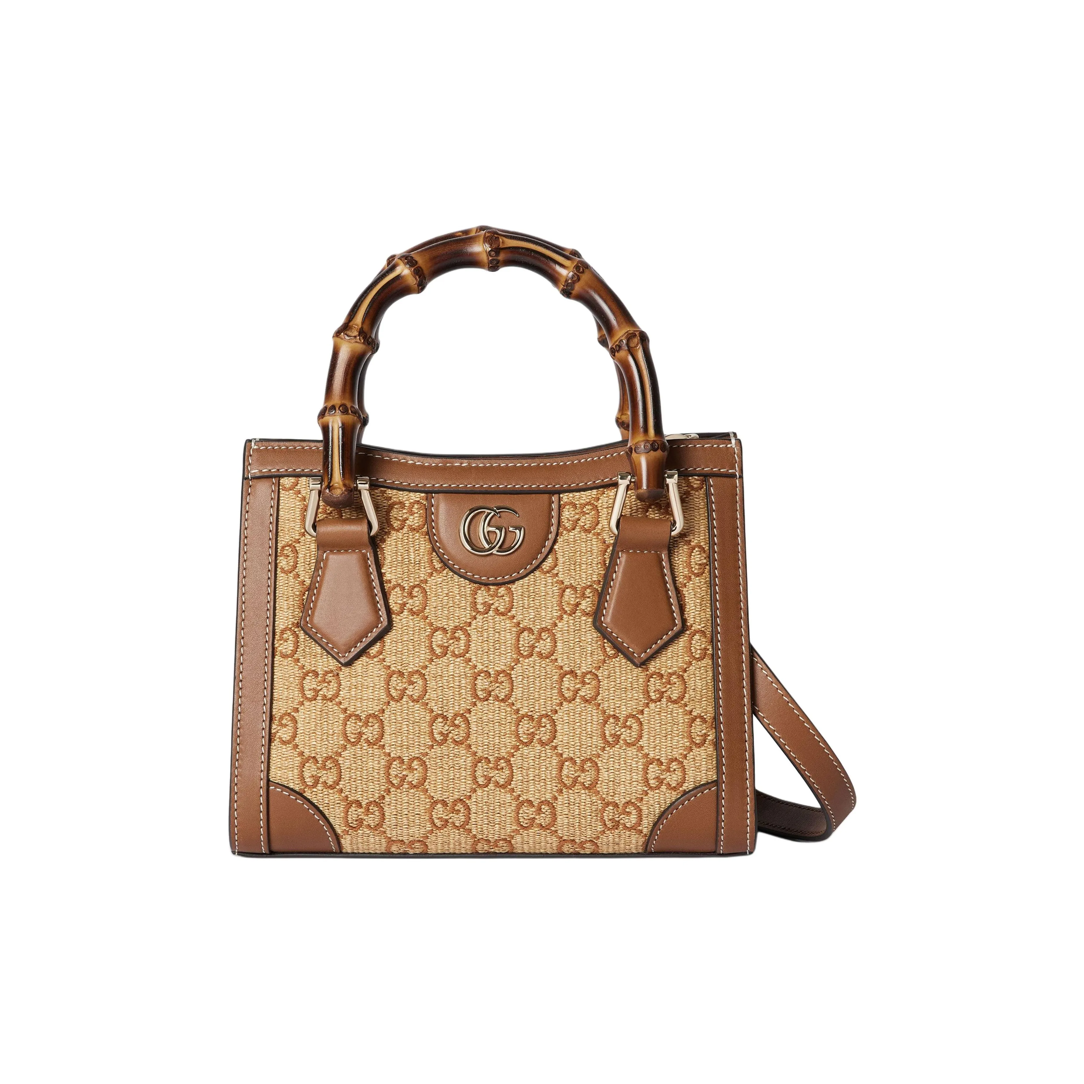 GUCCI Diana Raffia Tote Bag, Shopping Bag, Shoulder Bag, Crossbody Bag, Handbag Mini Women's Brown