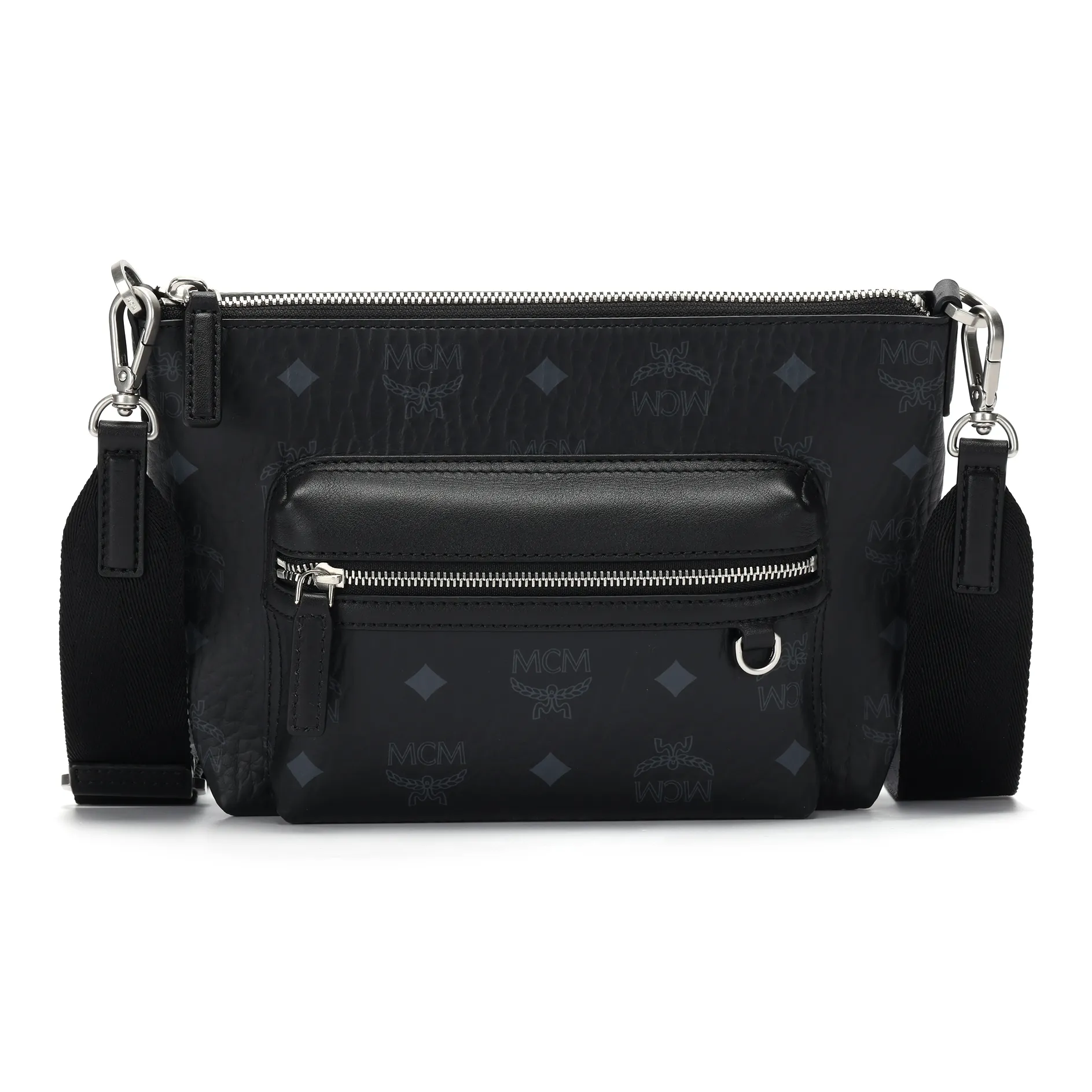 MCM Aren Покрытый холст с кожаными вставками Сумка через плечо Маленькая Женская Черная