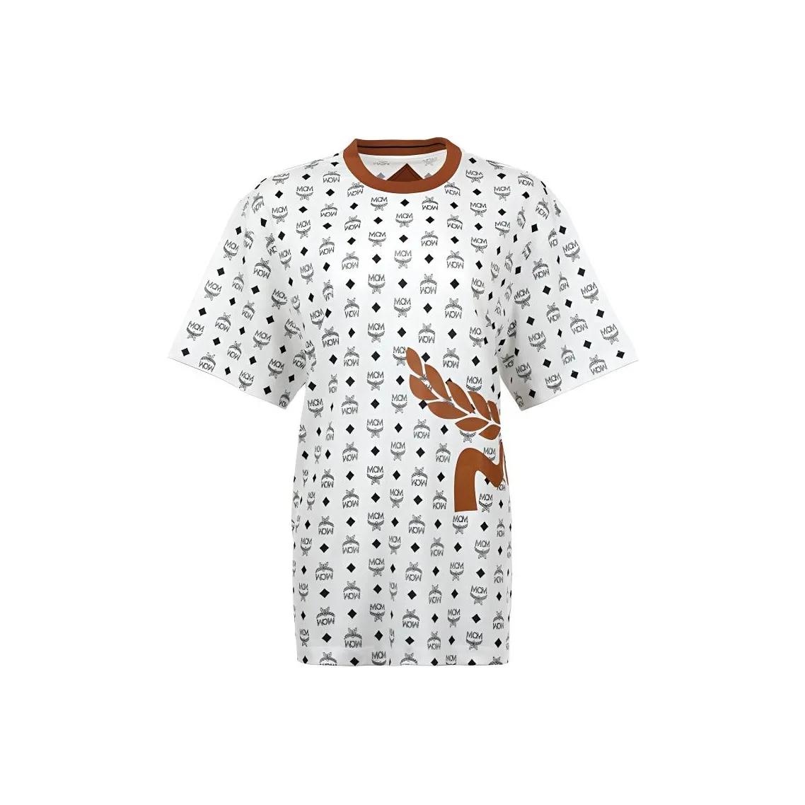 MCM SS24 All-Over Letter Print Short-Sleeve T-Shirt White