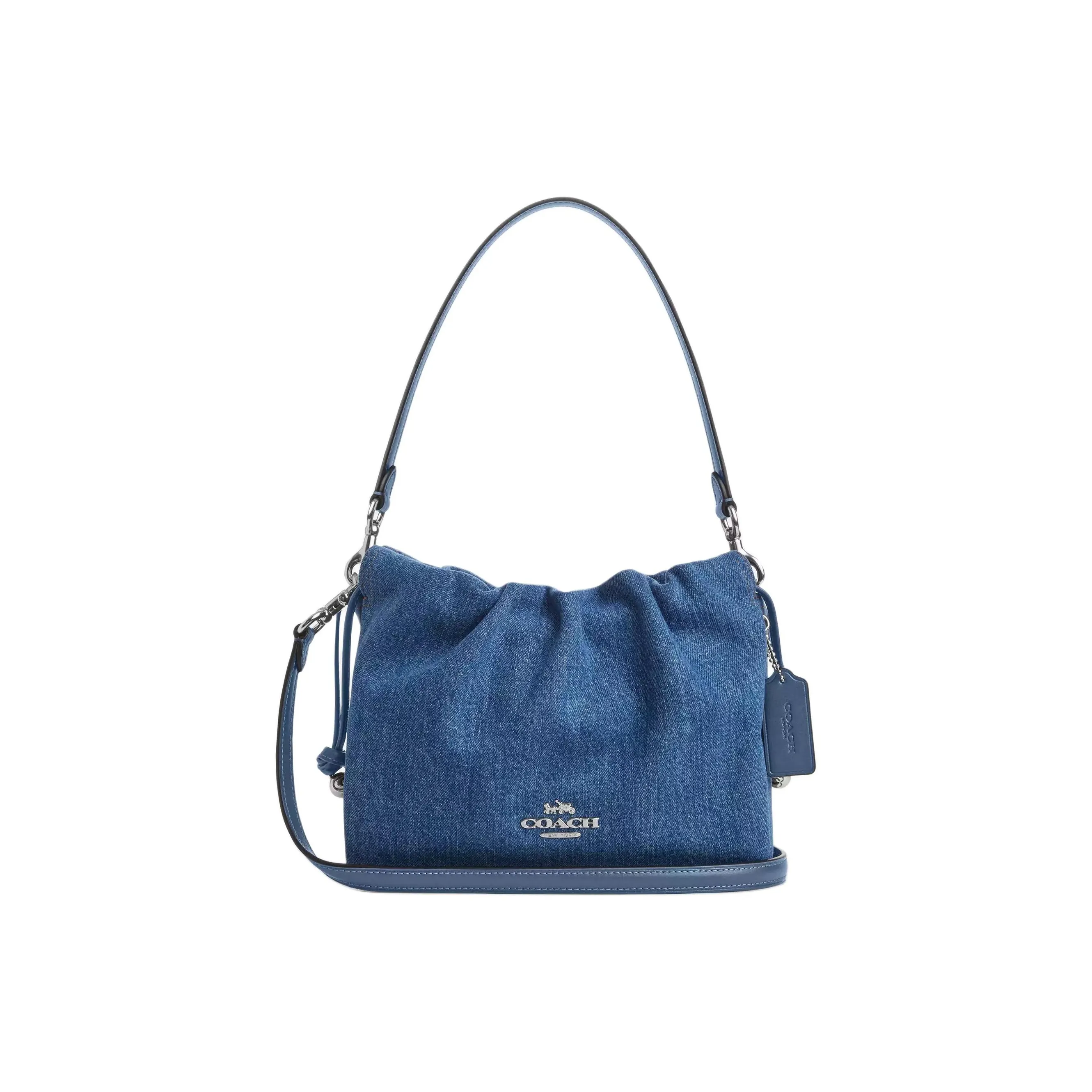 COACH Faye Denim Shoulder Bag Trumpets Women's Blue