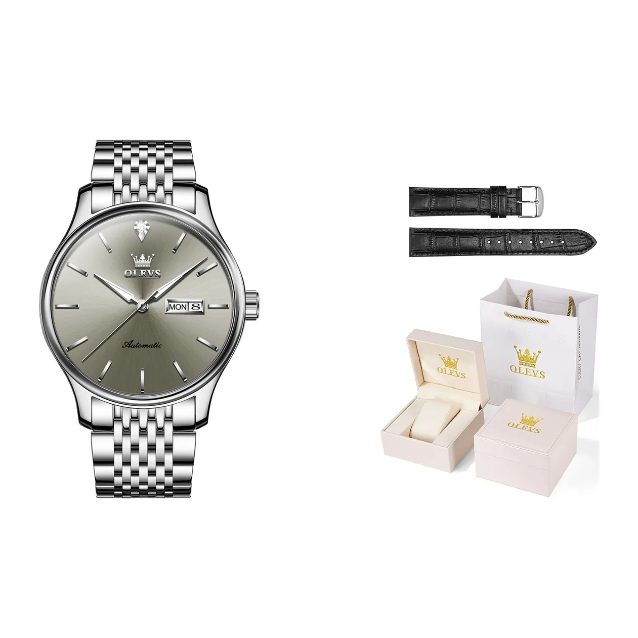 OLEVS Play The Cool Series Механический механизм ремешок из нержавеющей стали мужские часы серый циферблат
