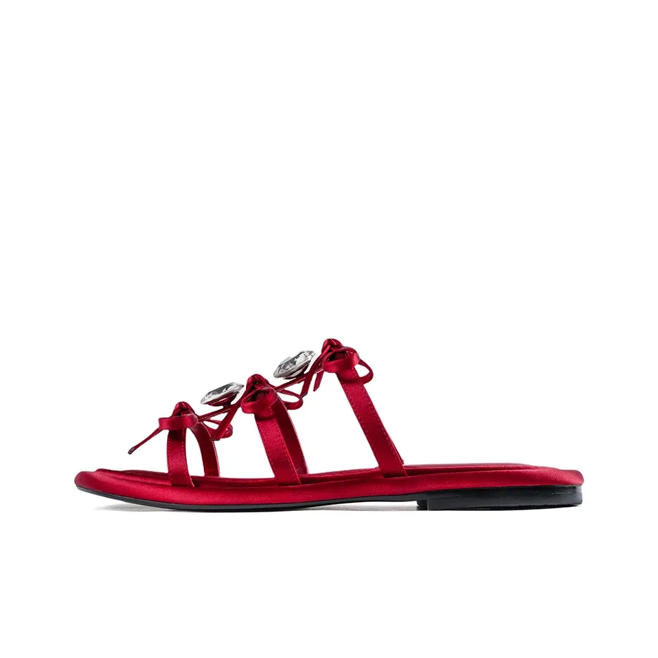 CICIFOR Rubber Sole Rhinestone Slip Resistant Slide Slippers Women's Vermilion Red