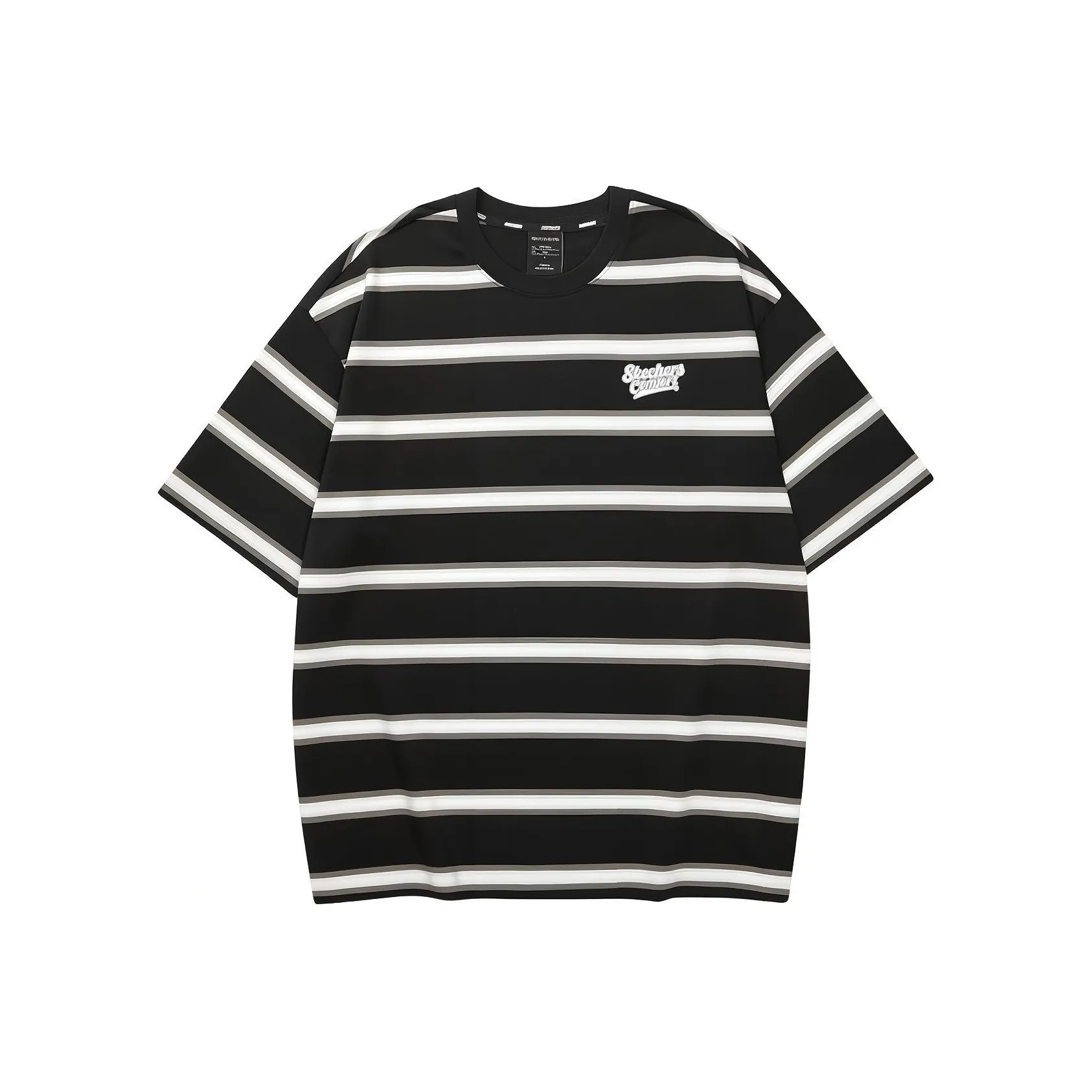 Skechers Colorful T Shirt Unisex Black With Gray And White Stripes