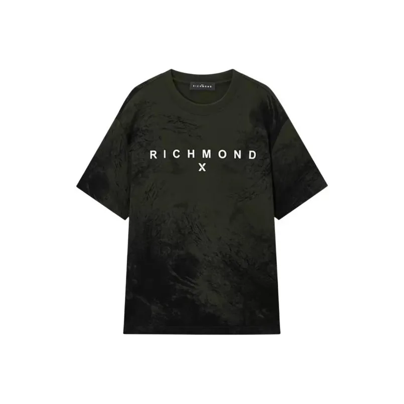 JOHN RICHMOND Цветовой блок LOGO С принтом Кляксы чернил Смешанный Свободный крой Круглый вырез Короткий рукав Рубашка Мужская