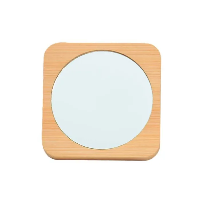 XIBI Round Lace Trim Handheld Mirror Solid Wood Dormitory Women's Makeup Mirror Portable Small Compact Makeup Mirror