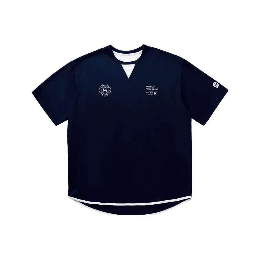 Black Cat Pixel T-Shirt Унисекс Темно-синий и Белый