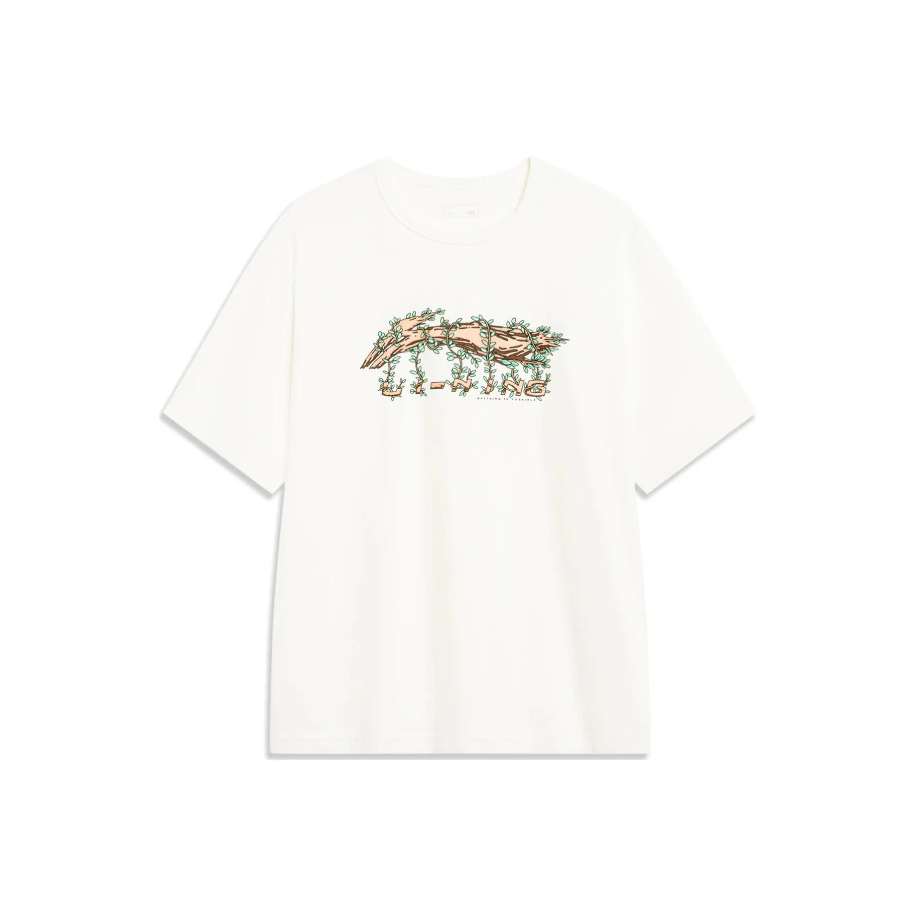 LiNing Sports Lifestyle Collection Sports Trendy Collection T Shirt Men's Ivory Green Plants With Branches