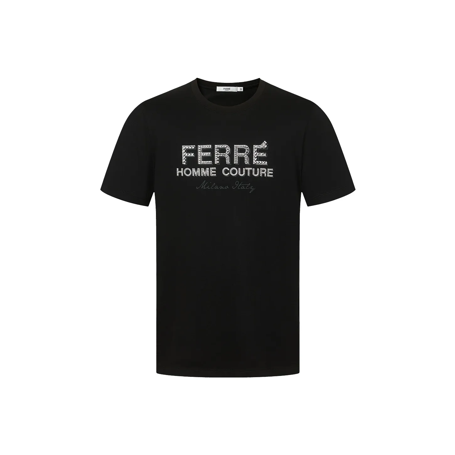 FERRE 3D Effect Letter Print Rhinestone Decoration Crew Neck Short Sleeved T Shirt Men's