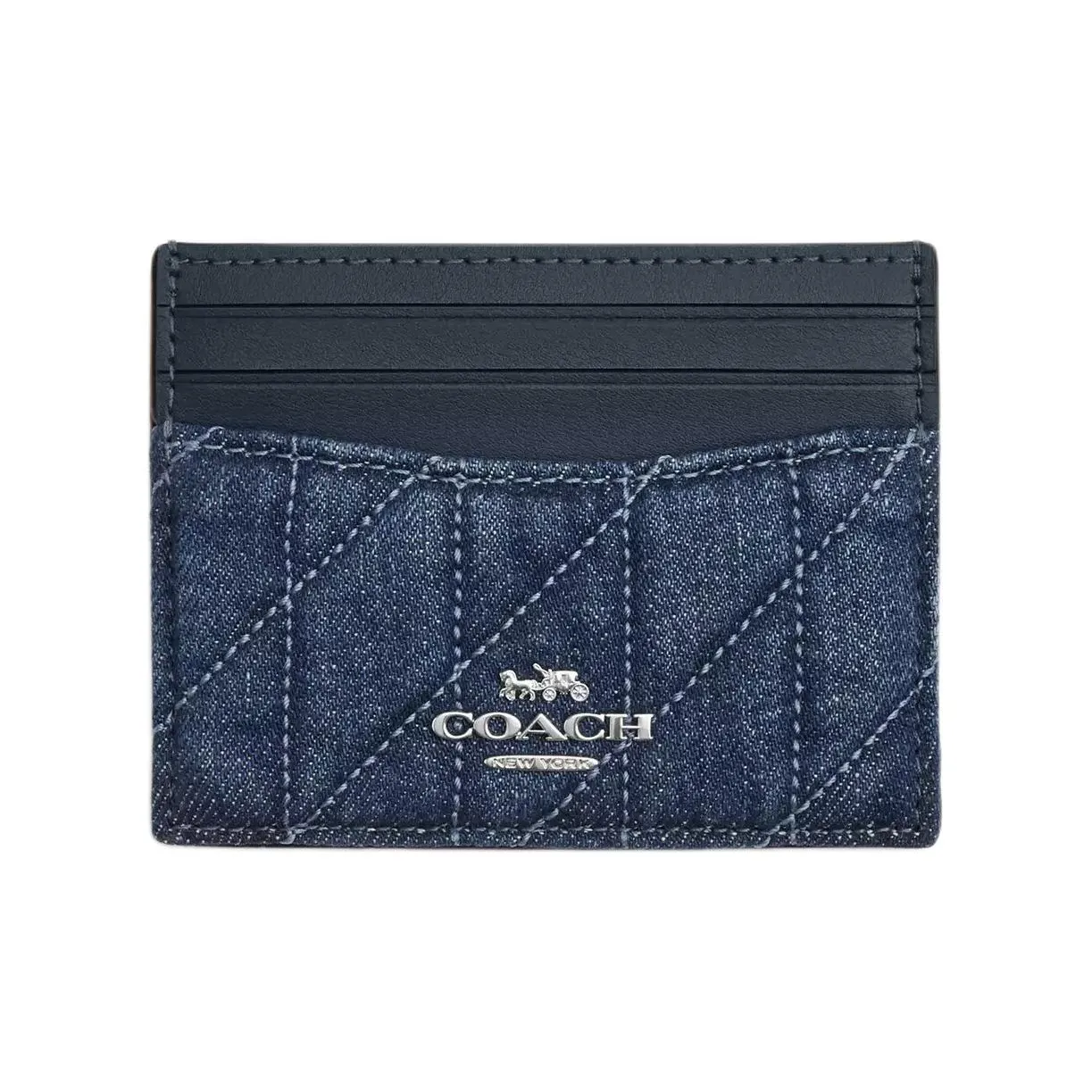 COACH Denim With Smooth Leather Card Holder Mini Women's Denim Blue