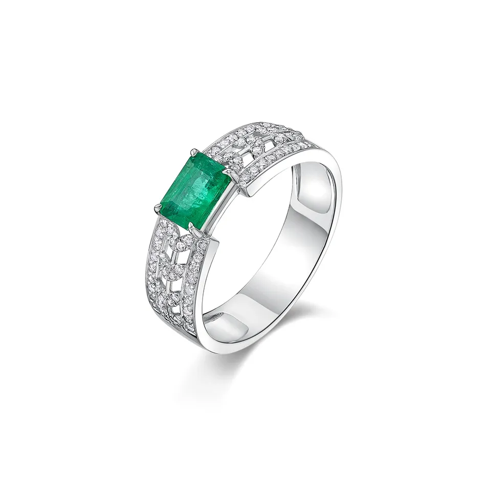 Luxury Beads Emerald Diamond Rings Women's