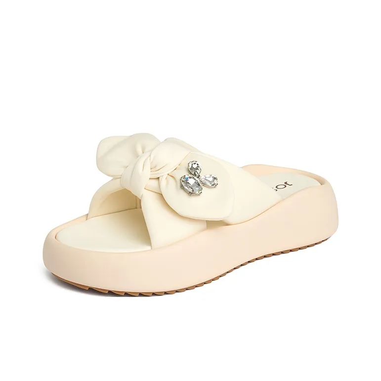 JOSINY Rubber Sole Cushioning Slip Resistant Abrasion Resistant Odor Resistant Quiet Slide Slippers Women's Ecru