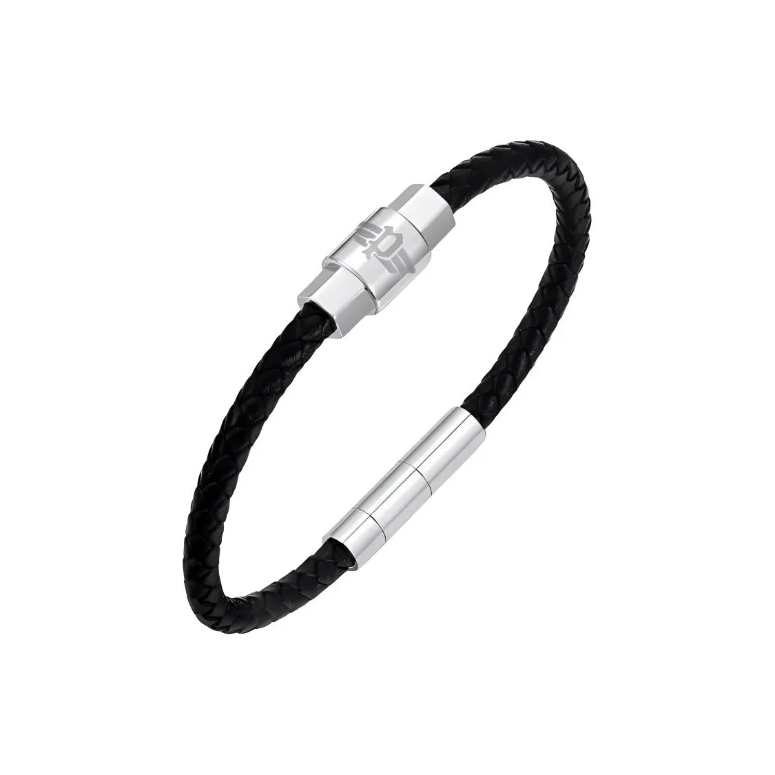 Police Stainless Steel Leather Wristbands Men's Black