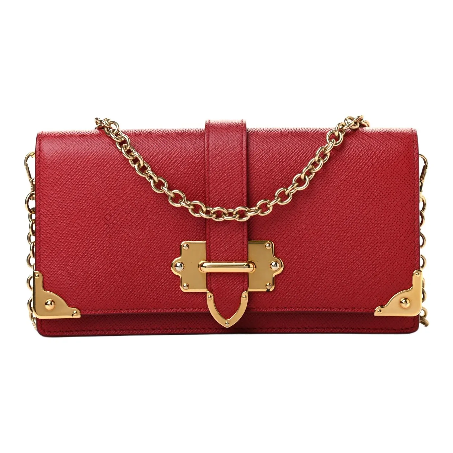 PRADA Cahier Leather Shoulder Bag Mini Women's Red