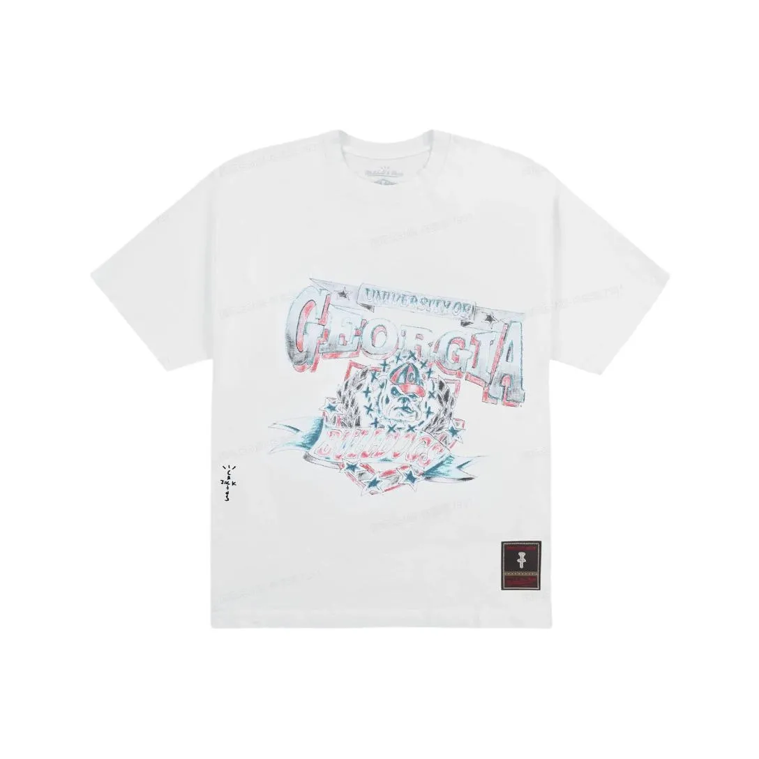 Travis Scott X Mitchell Ness Коллаборация SS24 T-Shirt Унисекс Белый