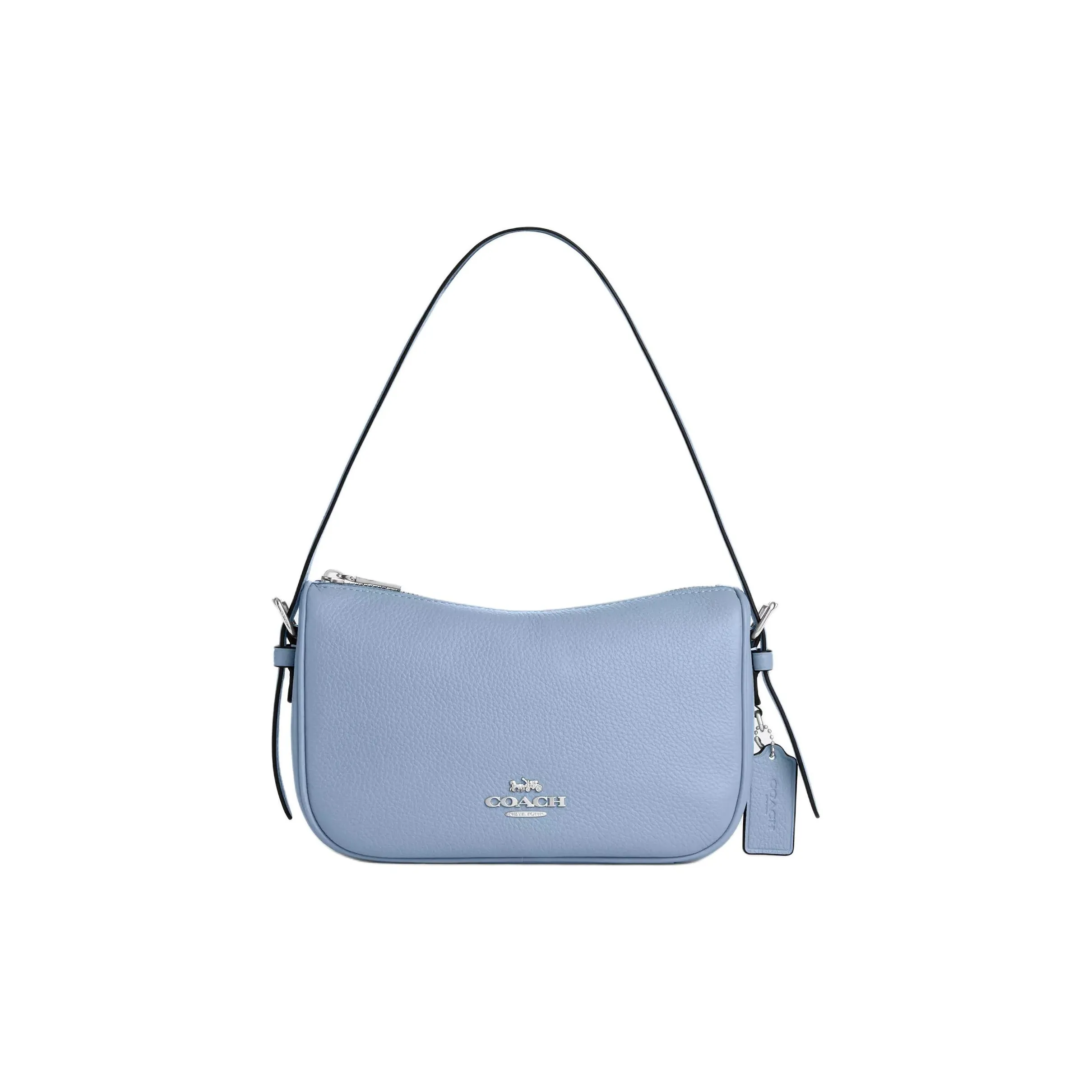 COACH Leather Shoulder Bag Medium Size Women's Blue
