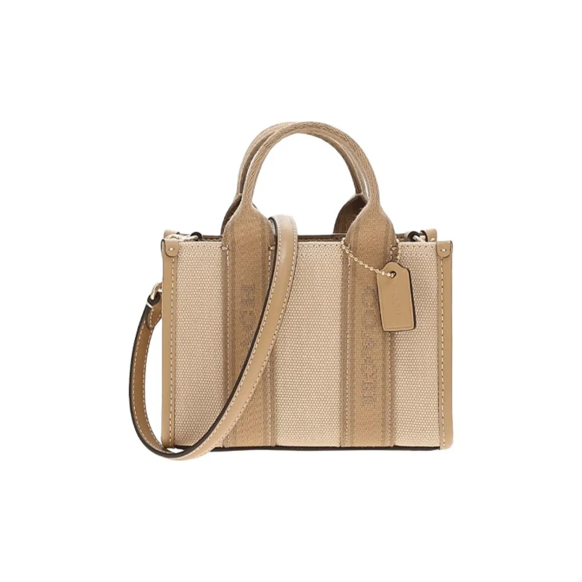 COACH Smith Fabric With Cow Split Leather Tote Bag Shopping Bag Handbag Mini Women's Deep Natural & Mixed Color