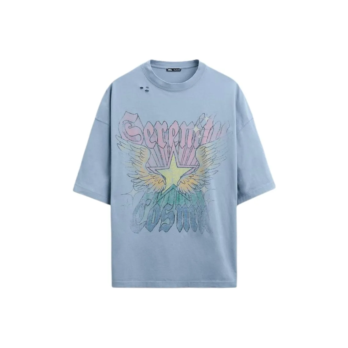 ZARA Drop Shoulder Sleeve T Shirt Men's Washed Blue