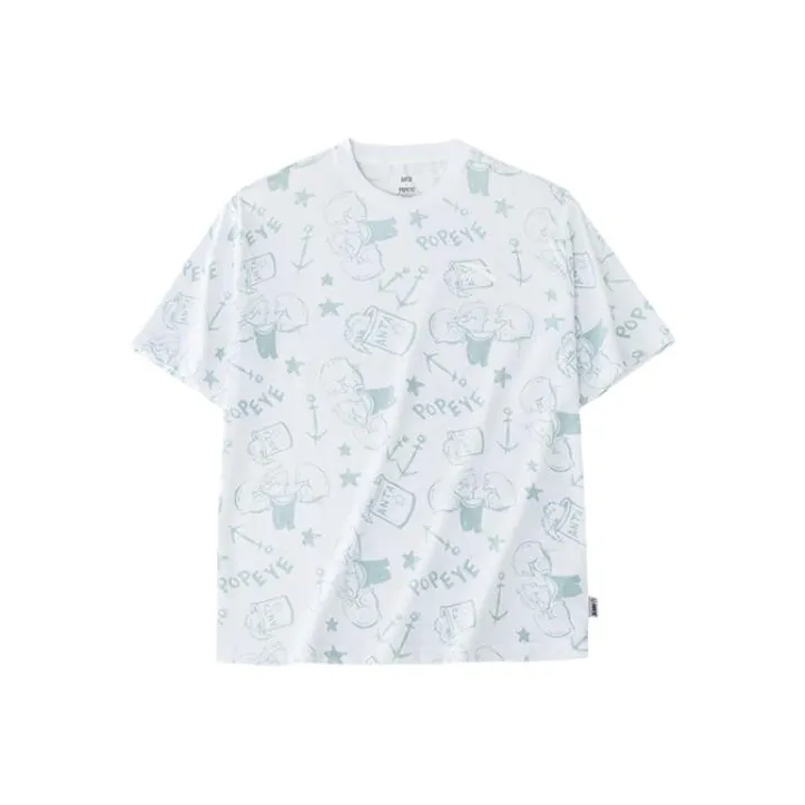 Anta x POPEYE T Shirt Men's Pure White/All Over Print