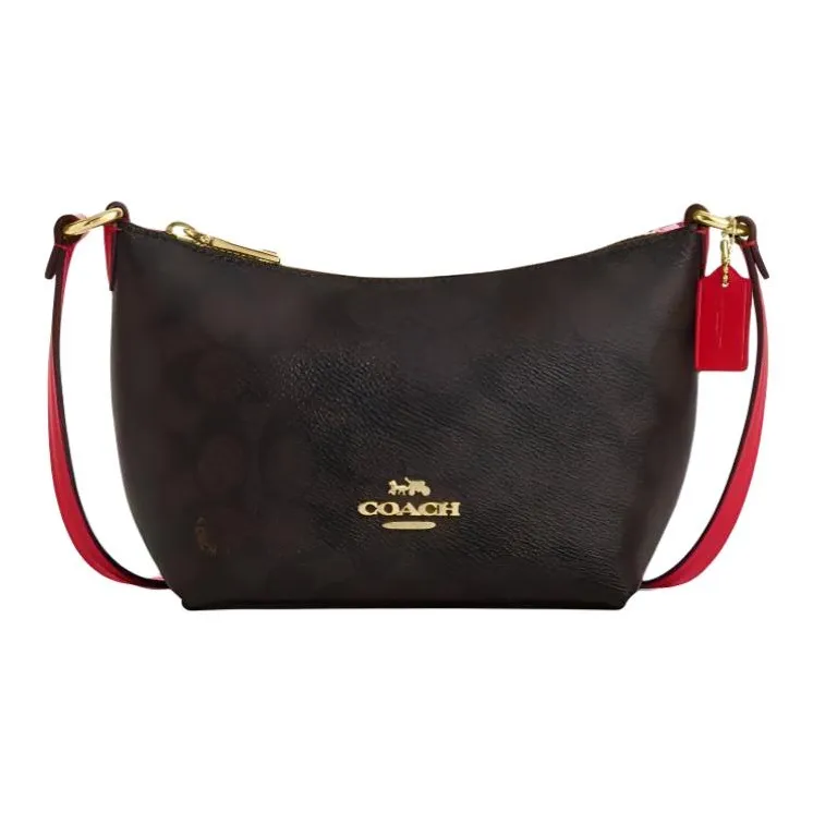 COACH Zip Top Crossbody Покрытый холст Сумка через плечо Мини Женская Ореховый