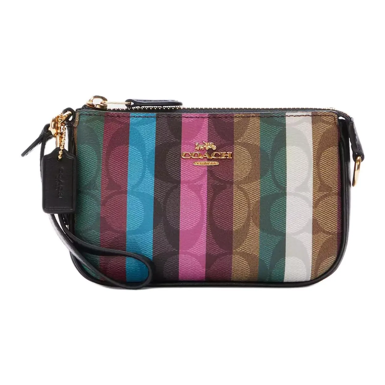 COACH Nolita Canvas With Leather Pochette, Shoulder Bag, Clutch Trumpets Women's Brown & Rainbow