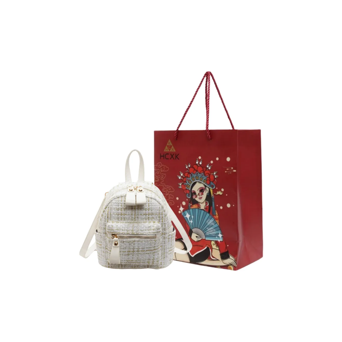 HCXK Ткань Рюкзак Женский Белый Черный