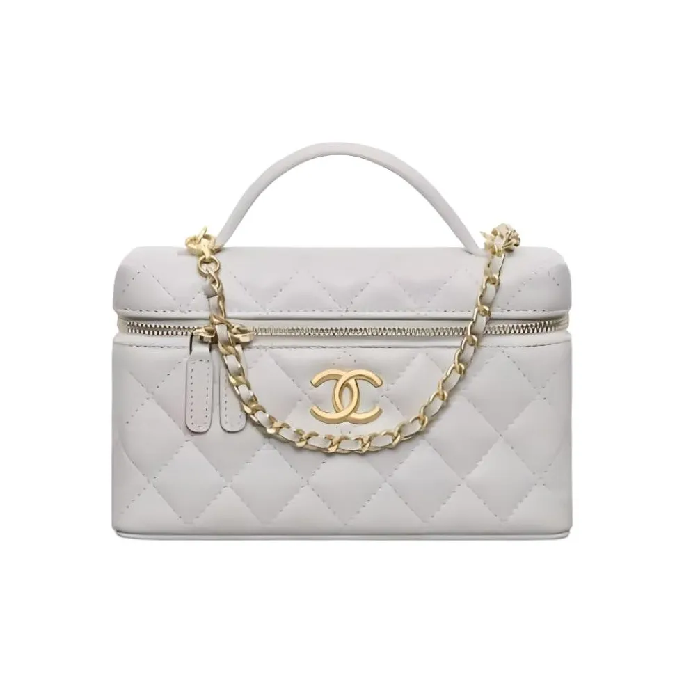 CHANEL Litchi Grain Cow Leather Shoulder Bag, Crossbody Bag, Handbag Women's Gray