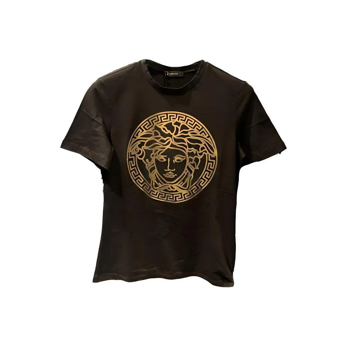 VERSACE Logo Printed Crew Neck Straight Fit Short Sleeved T Shirt T Shirt Men's Black